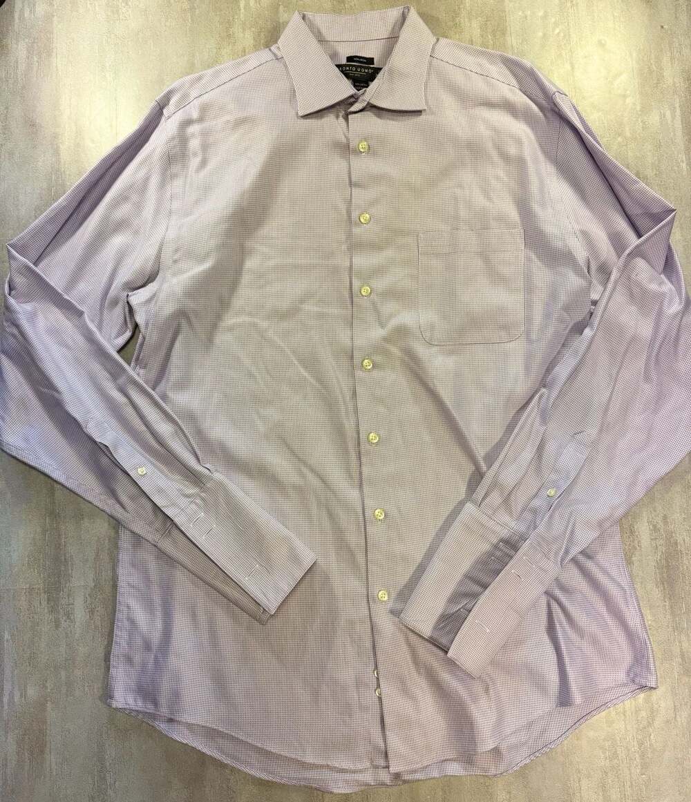 Pronto Uomo Non-Iron Dress Shirt Purple Micro Check 17 36/37 Tall